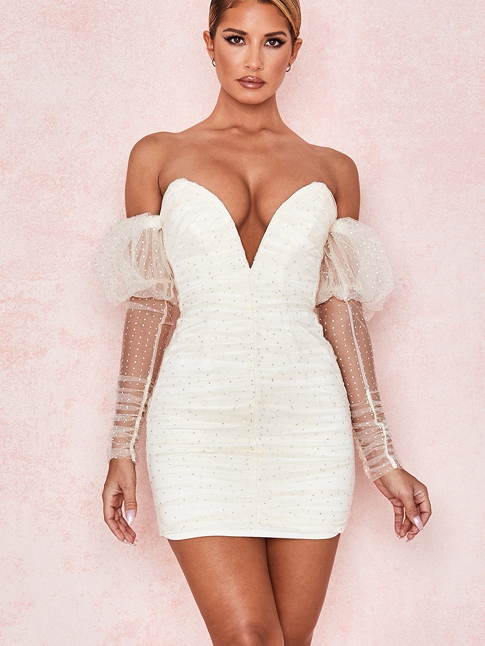 NWOT House Of Cb MILANA
Ivory Crystal And Tulle Dress, Size S, Very Rare!